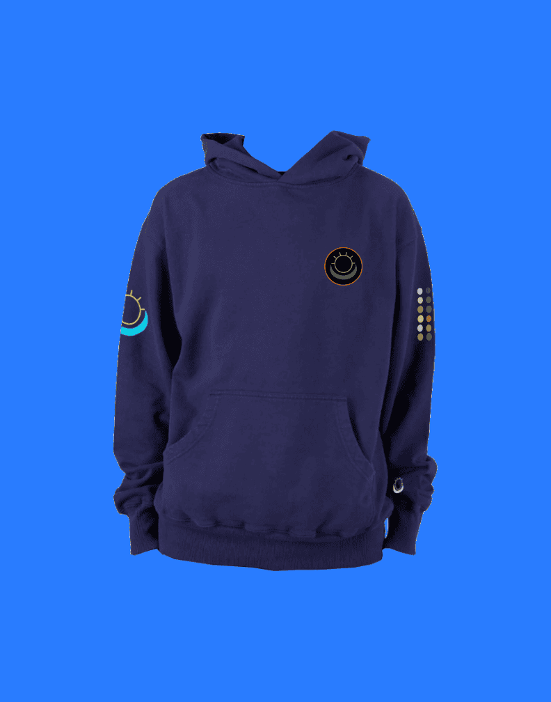 Front view of Dolphin Mountain Heavyweight Hoodie streetwear by MoonSun Gear™