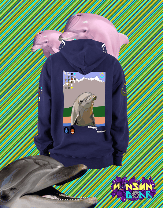 Back view of Dolphin Mountain Heavyweight Hoodie streetwear by MoonSun Gear™
