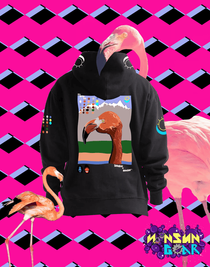 Back view of Flamingo Mountain Heavyweight Hoodie streetwear by MoonSun Gear™